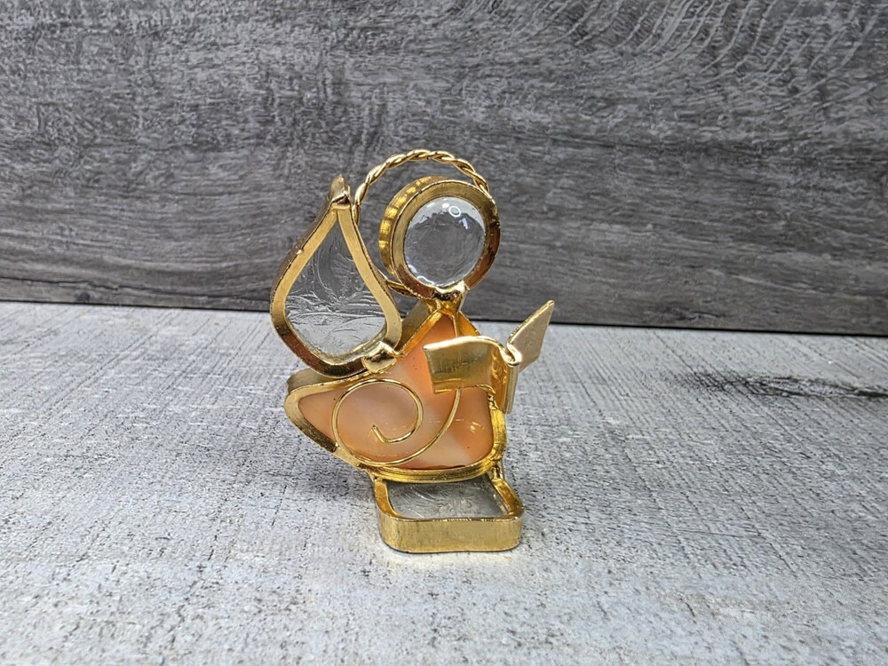 Stained Art Glass Suncatcher Angel Singing Choir Standing Figurine Peach g51g6